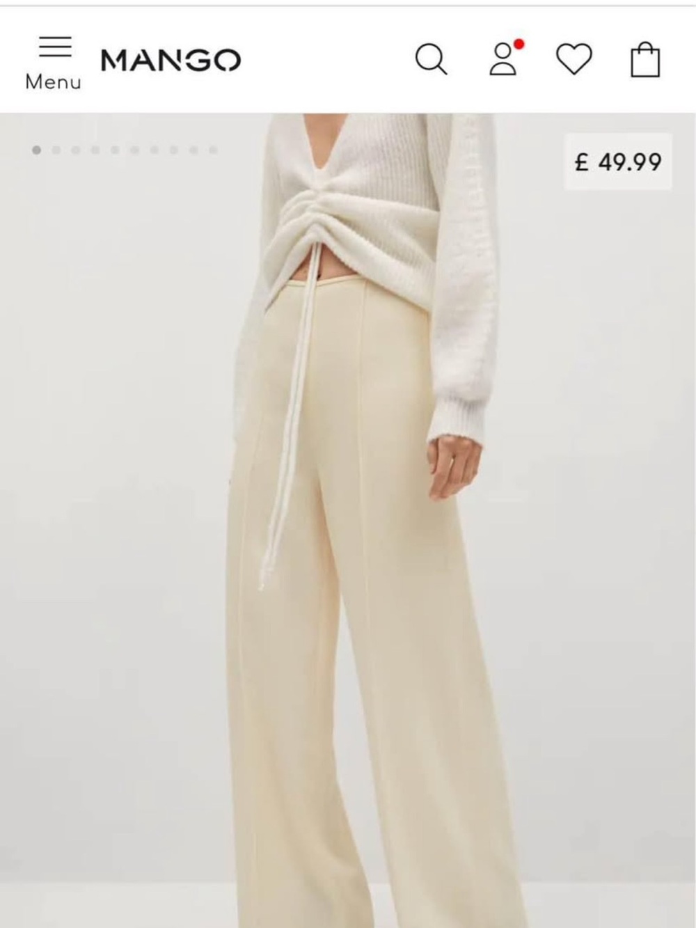 Mango Cream Wide-Leg Knit Dress Pants Flowy Trousers Tall High-waist Palazzo